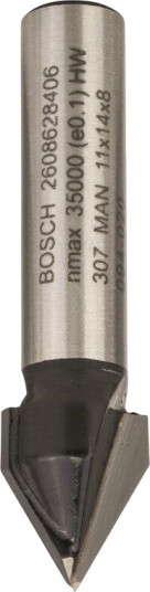 Bosch V-notfres 8 mm, 60° V-Sporkutter, Ø11 mm, 14 mm Lengde, 45 mm Resept Bosch V-notfres 8 mm, 60° V-Sporkutter, Ø11 mm, 14 mm Lengde, 45 mm Resept