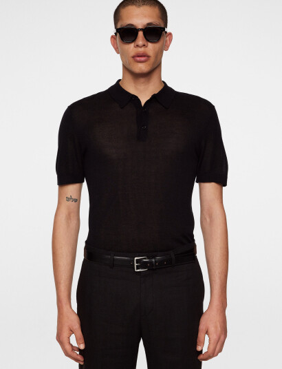 J. Lindeberg Ridge Lyocell Silk Polo - Black - M J. Lindeberg Ridge Lyocell Silk Polo - Black - M