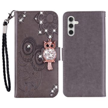 Samsung Galaxy A54 5G Ugle Rhinestone Lommebok-deksel grå