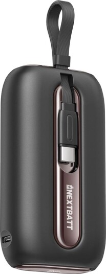 NEXTBATT Mini Powerbank med hurtiglading 10000mAh 22,5W med doble kabler Svart