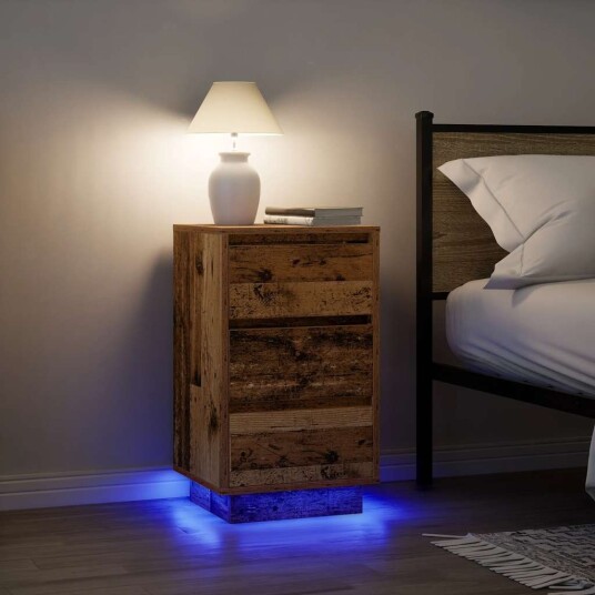  Nattbord med LED lys gammelt tre 38x34x65 cm