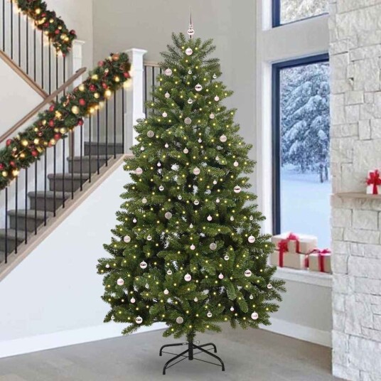 Kunstig juletre med LED stripelys grønn 300 cm PVC og metall