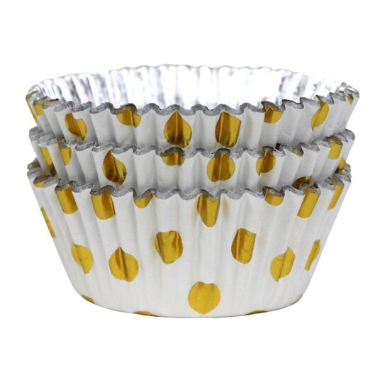 CakeSupplies Muffinsformer Hvite med Gullprikker - 30-pakning