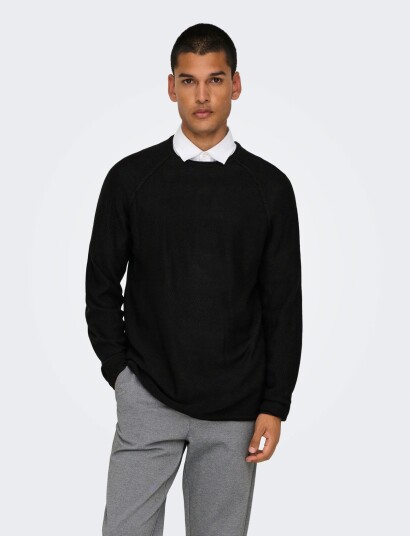 ONLY & SONS Onsapollo Reg Ls Struc Crew Knit Black XXL