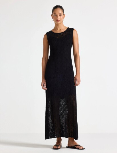 Lindex Pattern Knit Midi Dress Black L