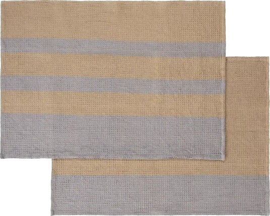 Blomus Set Of 2 Tea Towels   70 X 50 Cm   Gano   Indian Tan/ Tradewinds   Grey   