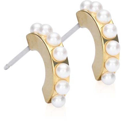 Blomdahl Golden Titanium Pendant Pearl Curved 10 mm White