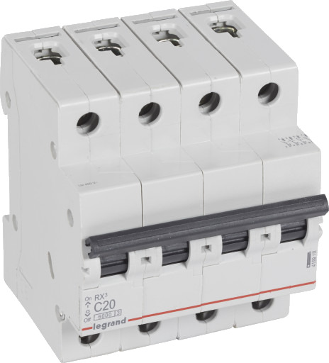 Legrand 3 stk RX³ MCB automatsikring C20 4P 4M 6kA