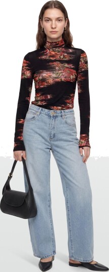Ganni Floral Jersey Turtleneck Black 38