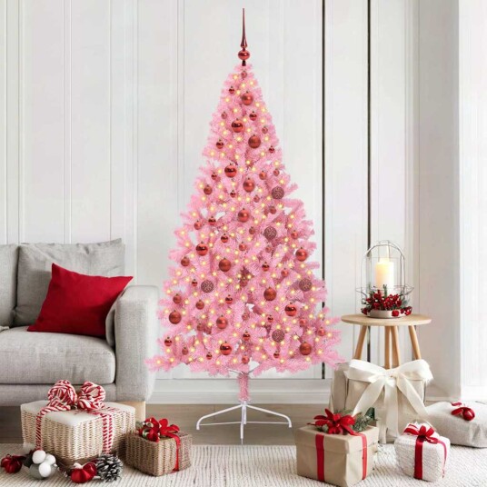 Kunstig Forhåndsopplyst Juletre med 300 LED Rosa 180 cm PVC