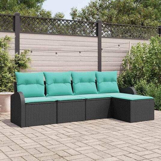 vidaXL Sofa sett 5 stk. Svart og turkis polyrotting