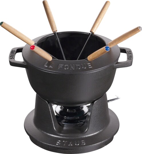 Staub Fondue Sett 18 cm Svart med Blank Innside