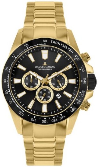 Jacques Lemans Herreklokke 1 2140I Liverpool Sort/Gulltonet stål