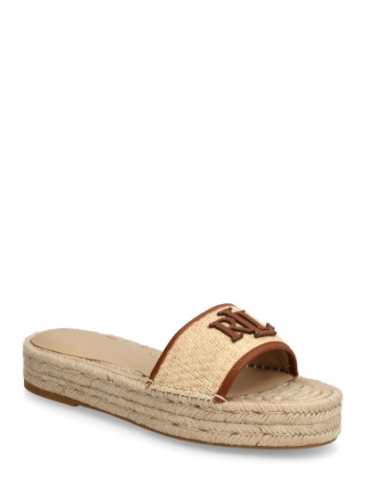 Lauren Ralph Lauren Polly Leather Trim Raffia Espadrille Beige 38