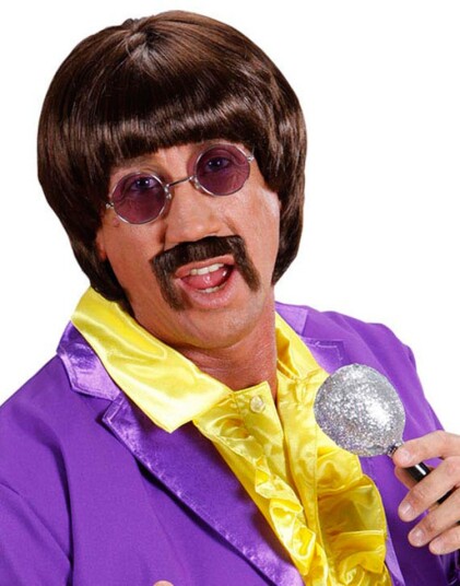 Brun Beatles Inspirert Parykk med Bart og Briller Brun Beatles Inspirert Parykk med Bart og Briller