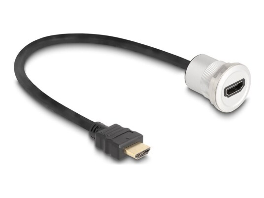 Delock - Hdmi-Forlengelseskabel - Hdmi Hann Til Hdmi Hunn Panelmonterbar - 30 Cm - Svart, Sølv - M25 Thread, 8 K 60 Hz (7680 X 4320) Støtte