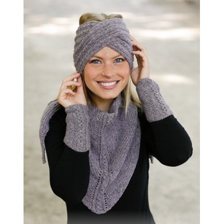 Â The Winter WayÂ by DROPS Design Sett med Pannebånd Sjal og Pulsvarmere Strikkeoppskrift str S XL