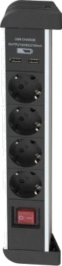 Airam 4-veis grenuttak med 2 USB-porter og strømbryter, 2 m lengde, Hvit