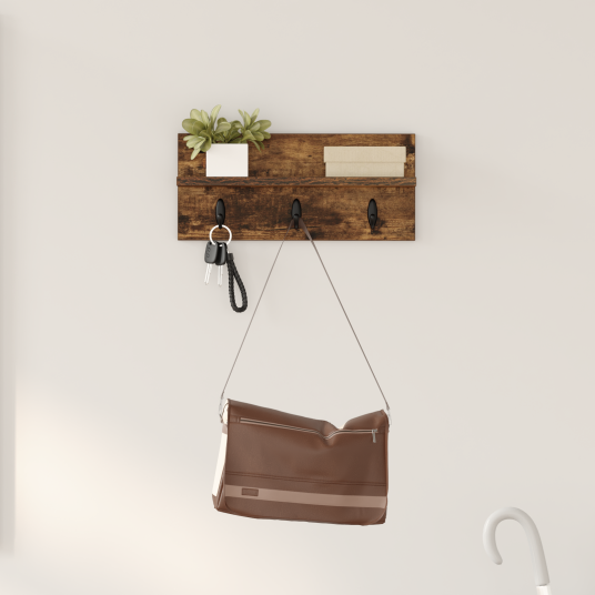 Vegghengt kleshenger Røkt eik 40 x 10.5 x 18 cm Konstruert tre