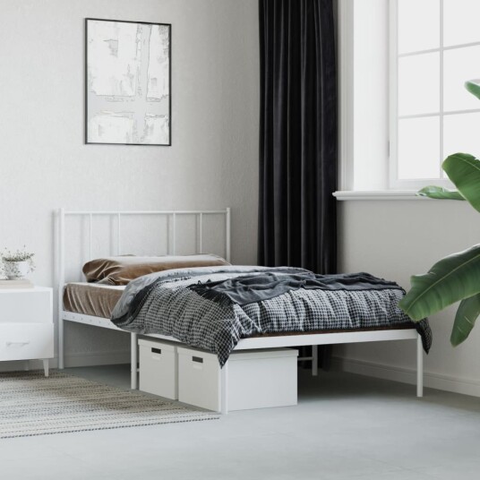 vidaXL Sengeramme i metall med hodegavl hvit 107x203 cm