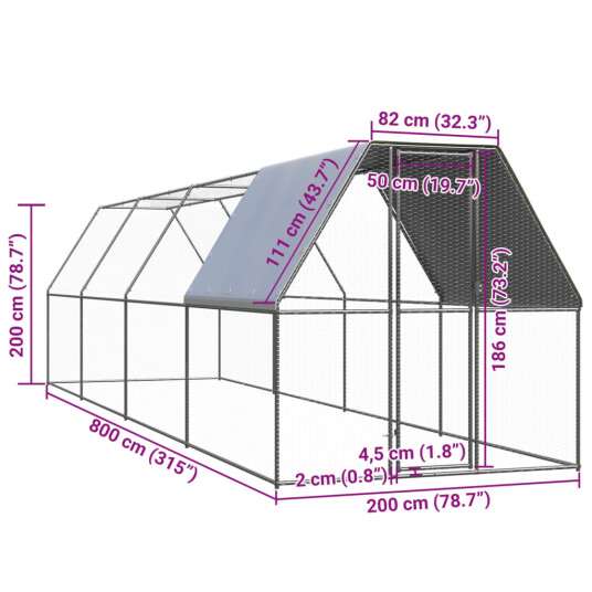 Vidaxl Utendørs Hønsehus 2X8X2 M Galvanisert Stål Vidaxl Utendørs Hønsehus 2X8X2 M Galvanisert Stål