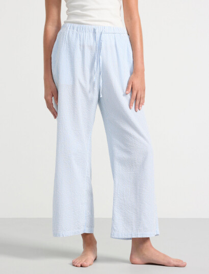 Lindex Trousers Pyjama Seersucker - Blue - L
