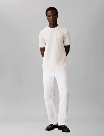 Calvin Klein Ss Tonal Stripe Crewnk Tee Cream L
