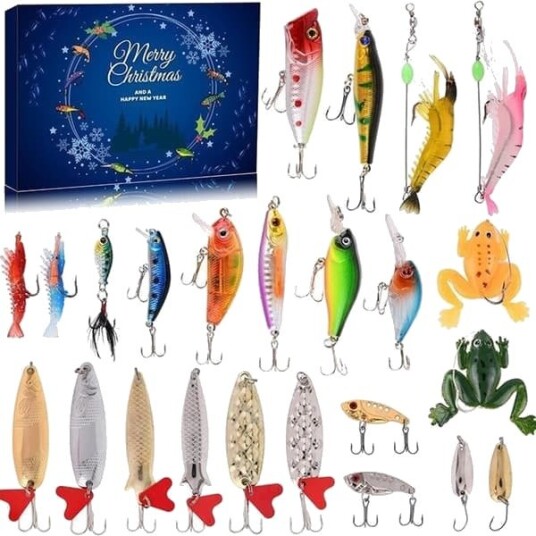 Julefiske adventskalender   Fiskesluksett fiskeutstyr for voksne menn og gutter fisketilbehør 24 stk