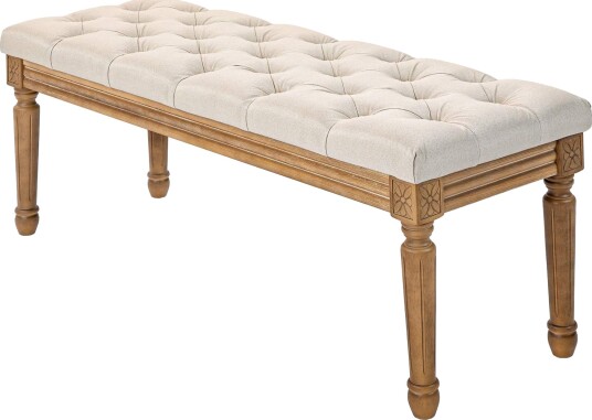 Polstret sengebenk i linlook krem ​​120x41x48 cm