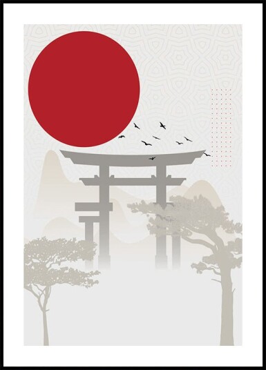 Posterbox Red Sun Torii Plakat Plakat / 50x70cm