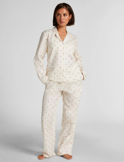 Hunkemöller Pj Ls Co Jacquard Hearts White L Hunkemöller Pj Ls Co Jacquard Hearts White L