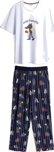Chelsea Peers Nap Bandit Wolf Graphic Tee Long Pyjama Set   NAVY   S