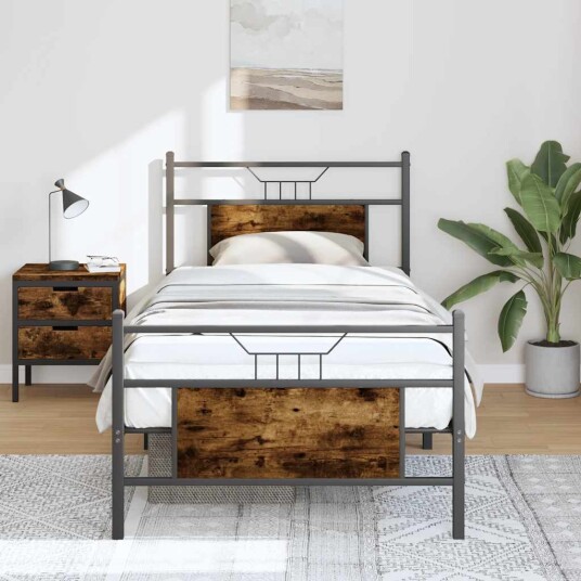 Sengeramme uten madrass røkt eik 90x200 cm konstruert tre 4106754
