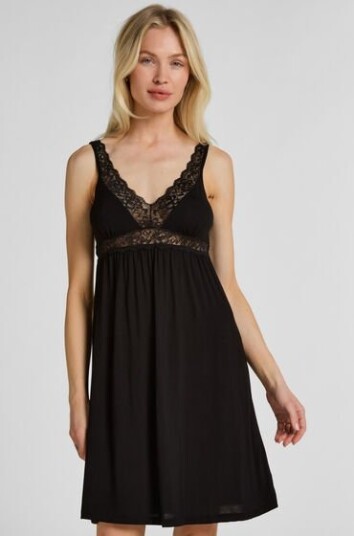 Hunkemöller Jersey Slip Dress med Blonder Svart