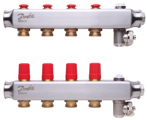 Danfoss Gulvvarme Rustfrit Stal Manifoldsat Med 4 Kredse Samt Udlufter & Aftap Danfoss Gulvvarme Rustfrit Stal Manifoldsat Med 4 Kredse Samt Udlufter & Aftap