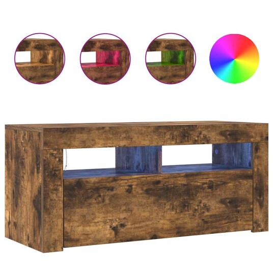 vidaXL TV-benk med LED-lys røkt eik 90x35x40 cm vidaXL TV-benk med LED-lys røkt eik 90x35x40 cm