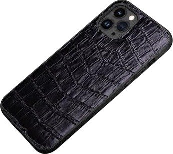 Crocodile Series iPhone 14 Pro Lær Belagt Deksel - Svart