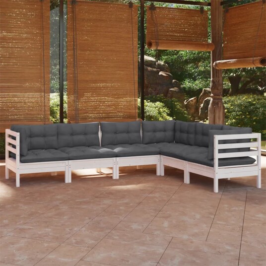  Hagesofagruppe med puter 6 deler hvit heltre furu 3096684