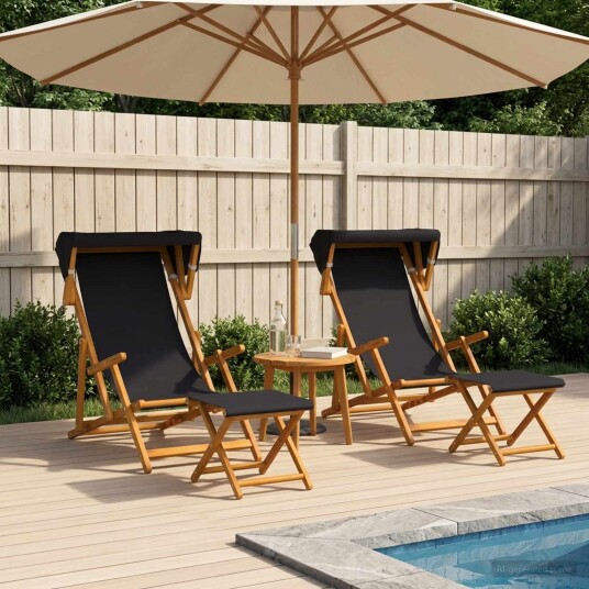 vidaXL Hage Stol 4 pcs 3 Posisjon Solid Eucalyptus Tre Svart