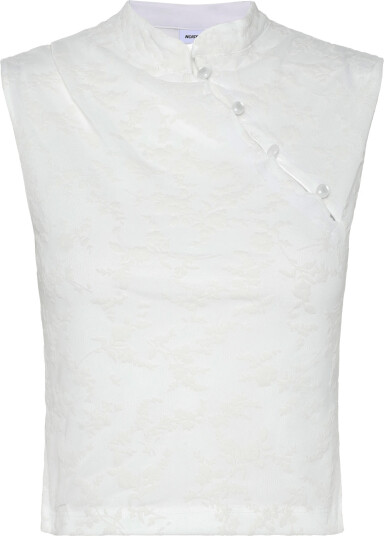 NOISY MAY Nmprima S/S Flock Mandarin Top   White   XS