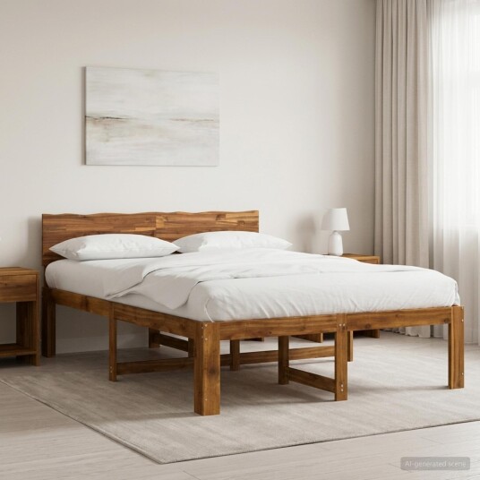 vidaXL Dobbel Sengramme med Hodegjerde ROSTOCK Naturlig 140 x 200 cm