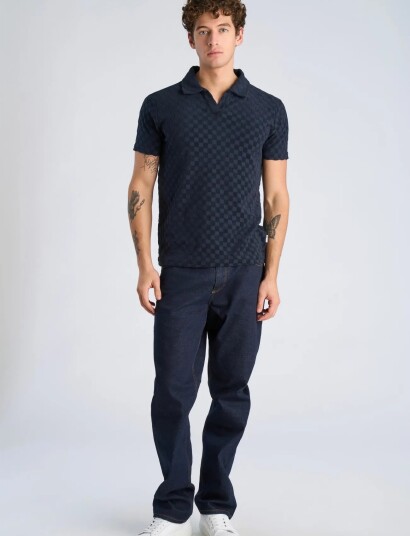 Lindbergh Checkered Towel V Neck Polo S/S Navy M Lindbergh Checkered Towel V Neck Polo S/S Navy M