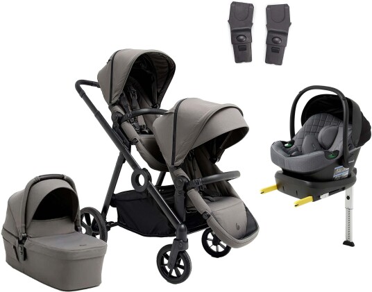 Beemoo Pro Multi 2 Søskenvogn inkl. Route i-Size Babybilstol &  Base Mocha Grey/Mineral Grey
