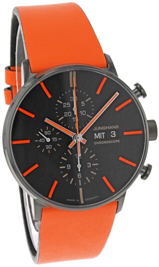 Junghans Herreklokke 27/4370.00 FORM A Chronoscope Sort/Lær Ø42 mm