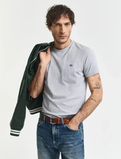 GANT Slim Shield Ss T-Shirt - Grey - M