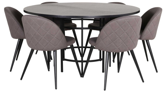 Venture Design Copenhagen & Velvet spisegruppe Grå/svart 6 stoler & bord 140 cm