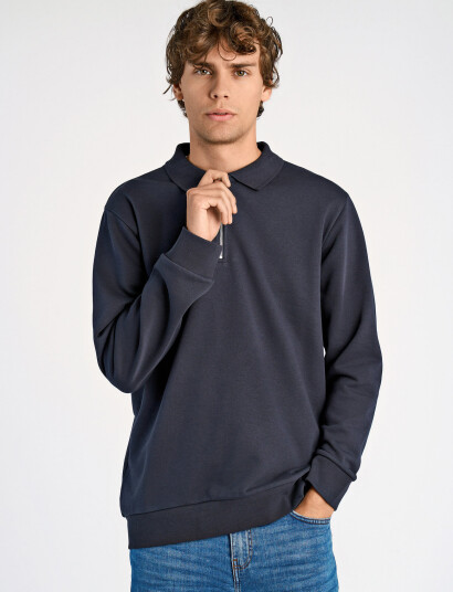 Lindbergh Jersey Pique W Zip L/S - Navy - M