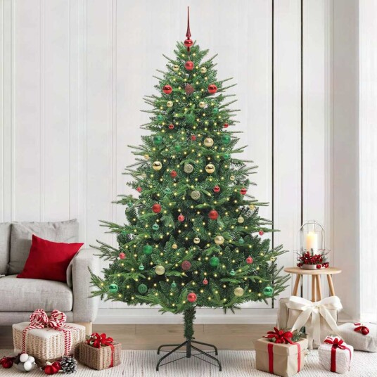 Kunstig forhåndsbelyst juletre med kule sett grønn 240 cm