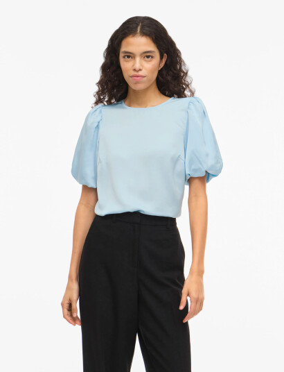 Vila Viellette 2/4 Satin Puff Top Noos Blue 36 Vila Viellette 2/4 Satin Puff Top Noos Blue 36