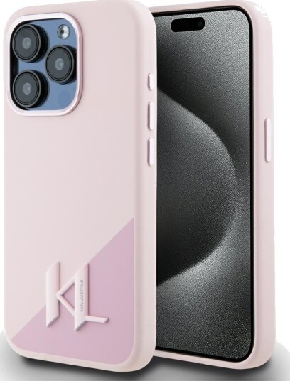 Karl Lagerfeld Silicone Shadow Metal Initial MagSafe Case for iPhone 15 Pro Max Pink